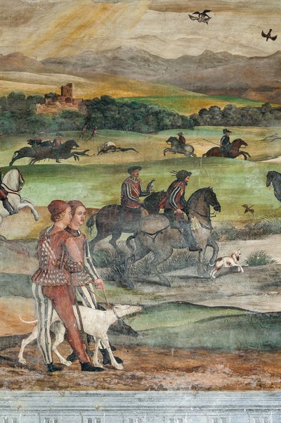 Scena polowania, szczegół wizyty Christiana I z Danii u Bartolomeo Colleoni, Hall of Honor autorstwa Marcello or Romani Girolamo (Romanino) (c.1485 c.1566) (attr.to) Fogolino