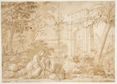 Scena z lotu do Egiptu autorstwa Marcantonio Franceschini