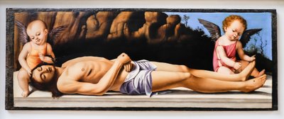 Martwy Chrystus i dwa anioły autorstwa Marco Basaiti