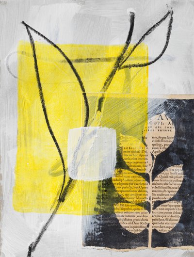 Kolaż z kalią i liśćmi, 2024 (mixed media) autorstwa Marco Campedelli
