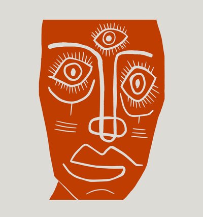 Maska, 2023 (linoleum na papierze) autorstwa Marco Campedelli