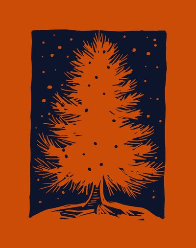 Czerwona choinka, 2023 (linoleum na papierze) autorstwa Marco Campedelli