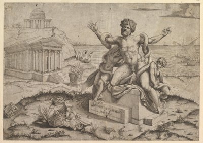 Lustro rzymskiej świetności: Starożytne płaskorzeźby z Laokoonem, ca. 1516-20 . autorstwa Marco Dente