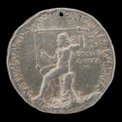 Laureate Postać trzymająca pion [rewers], 1454 lub później. autorstwa Marco Guidizani