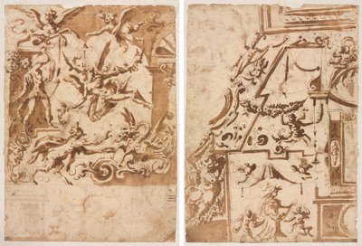 Groteska z satyrem karmiącym smoka (recto); Groteska ze skaczącym centaurem (verso) autorstwa Marco Marchetti