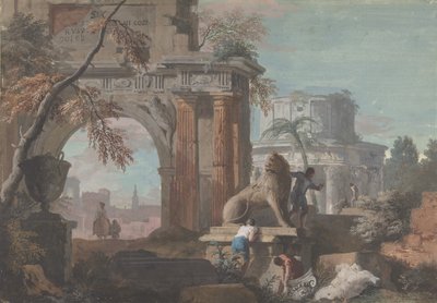 Capriccio z rzymskimi ruinami, ca. 1700-1730. autorstwa Marco Ricci