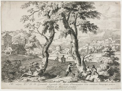 Widok wsi z postaciami na pierwszym planie, 1723. autorstwa Marco Ricci