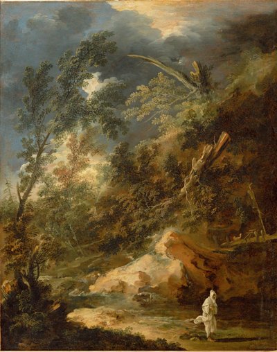 Dzika przyroda z mnichem podczas burzy (obraz na płótnie) autorstwa Marco Ricci