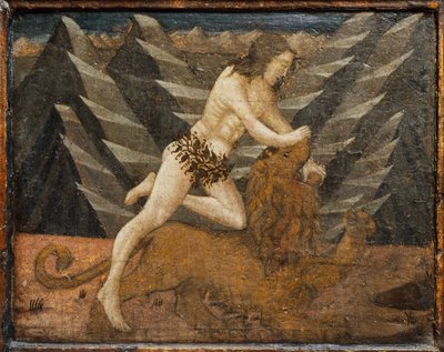 Cassone ze sceną bitwy i scenami z pracy Herkulesa, Florencja, Włochy, ok. 1460 (tempera, gesso i drewno) autorstwa Marco del Buono Giamberti