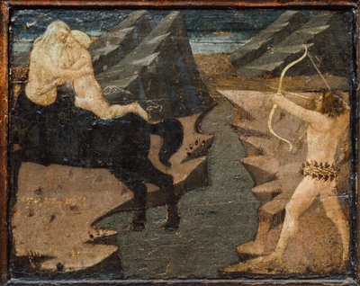 Cassone ze sceną bitwy i scenami z pracy Herkulesa, Florencja, Włochy, ok. 1460 (tempera, gesso i drewno) autorstwa Marco del Buono Giamberti