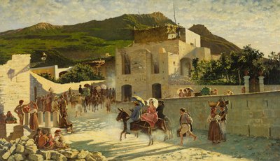 Spacer na Capri, ok. 1867 r. (olej na płótnie) autorstwa Marco di Gregorio