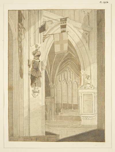 Pomnik Penna, banery itp. w St Mary Redcliffe (ołówek i akwarela na papierze) autorstwa Marcus H. Homes