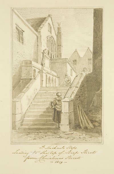 Queen Street [późniejsze Christmas Steps] (ołówek i akwarela na papierze) autorstwa Marcus H. Homes