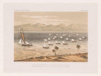 Wyjazd króla Nossi-Faly na pogrzeb ojca Le départ du Roi de Nossi-Faly au tombeau de son père en société des Voyageurs (...) (tytuł obiektu) Podróż François P.L. Pyłek na Madagaskar (tytuł serii) FPL Pyłek R. s autorstwa Marcus Jacob Goedkind