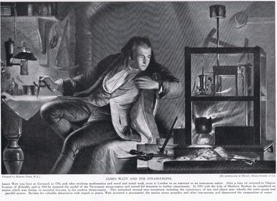 James Watt i silnik parowy, ilustracja z „Hutchinson