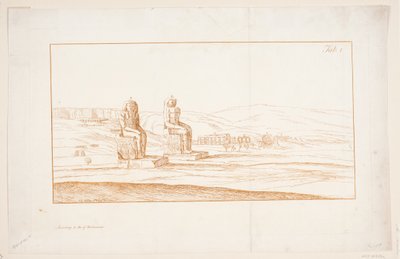 Ilustracja do „Rysunki niektórych ruin i kolosalnych posągów w Tebach w Egipcie z opisem sławy w liście do Royal Society”, Londyn 1741 autorstwa Marcus Tuscher