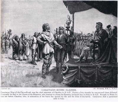 Caractacus przed Klaudiuszem, ilustracja z "Hutchinson