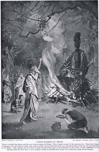 Składanie ofiar z ludzi przez druidów, ilustracja z "Hutchinson