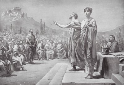 Perykles błagający o Aspazję (litografia) autorstwa Margaret (after) Dovaston