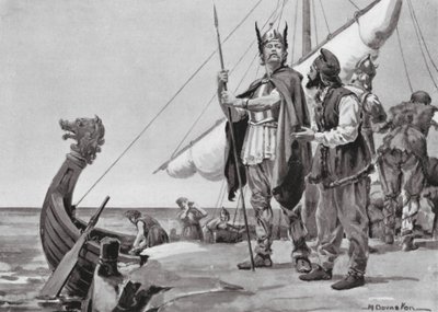Ruryk wyrusza do kraju Słowian, AD 862 (litografia) autorstwa Margaret (after) Dovaston
