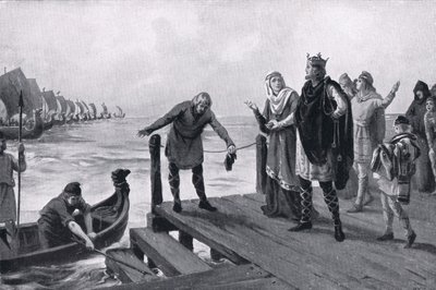 Edgar Spokojny przeprowadzający przegląd marynarki wojennej AD973 autorstwa Margaret Dovaston