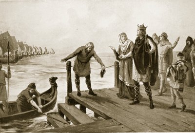 Edgar Spokojny trzymający przegląd morski, ilustracja z "Hutchinson