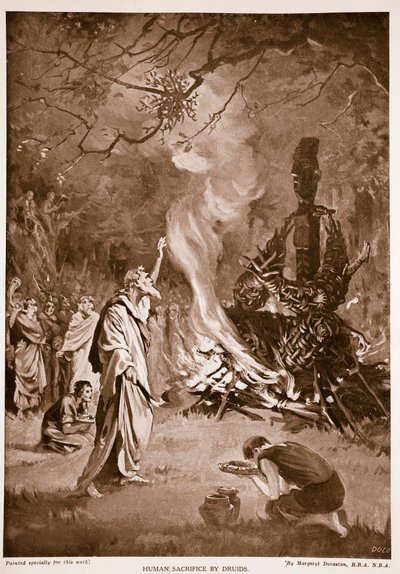 Składanie ofiar z ludzi przez druidów, ilustracja z "Hutchison