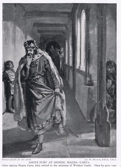 Wściekłość Johna po podpisaniu Magna Carta AD1215 autorstwa Margaret Dovaston
