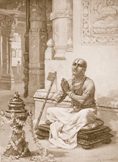 Ramanuja kontemplujący swoją filozofię jednego osobowego Boga autorstwa Margaret Dovaston