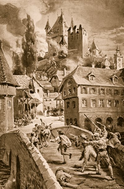 Spalenie zamku Wadenschwyl autorstwa Margaret Dovaston