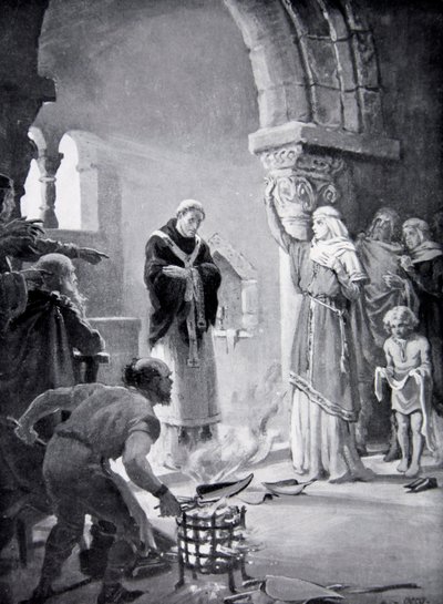 Sąd nad dziewięcioma lemieszami, ilustracja z "Historii narodu" (litografia) autorstwa Margaret Dovaston