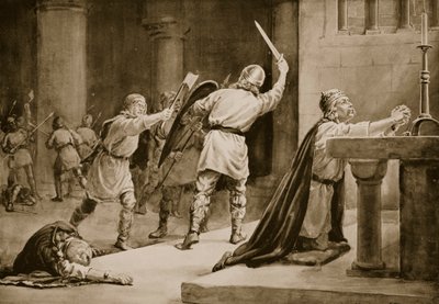 Zabójstwo Knuta Świętego w 1086 roku (litografia) autorstwa Margaret Dovaston