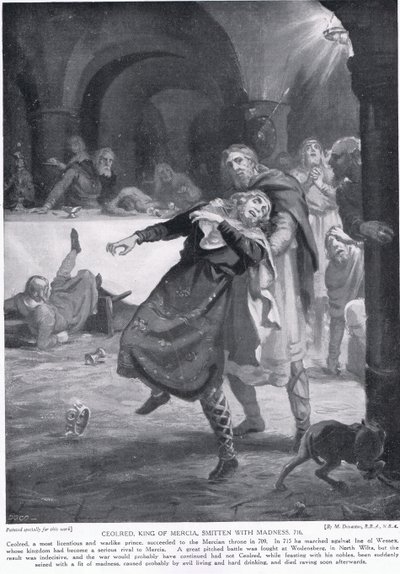 Szaleństwo króla Ceolreda z Mercji AD 716 autorstwa Margaret Dovaston