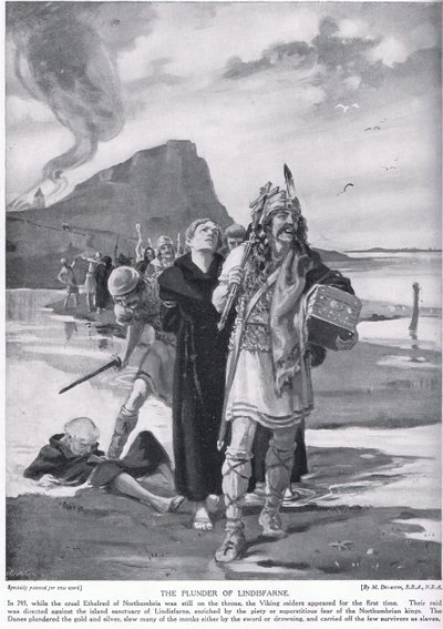 Splądrowanie Lindisfarne AD793 autorstwa Margaret Dovaston