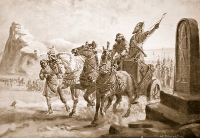 Tiglat-Pileser IV przed cytadelą Turushpa, ilustracja z "Hutchinson