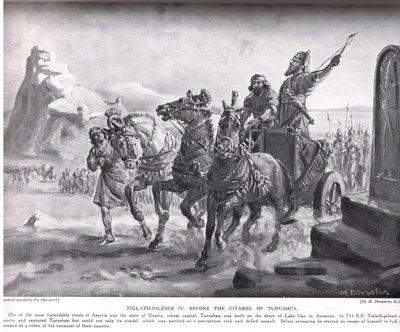 Tiglat-Pileser IV przed cytadelą Turushpa, ilustracja z "Hutchinson
