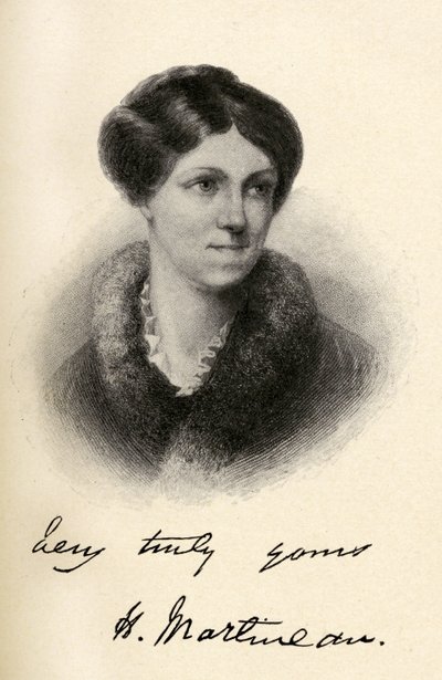 Harriet Martineau (1802-1876) ilustracja z „Małych podróży do domów sławnych kobiet”, opublikowana w 1827 r. autorstwa Margaret Gillies