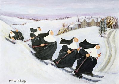 Narciarstwo (olej na papierze) autorstwa Margaret Loxton