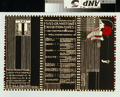„Biała kokarda”, ilustracja do menu autorstwa Margaret MacDonald Mackintosh