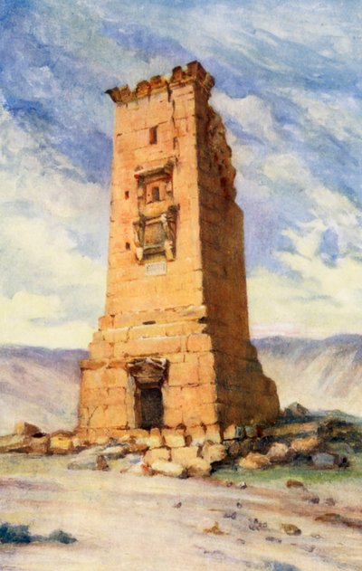Wieża grobowa, Palmyra (kolorowa litografia) autorstwa Margaret Thomas