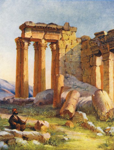 Mała świątynia w Baalbek (kolorowa litografia) autorstwa Margaret Thomas