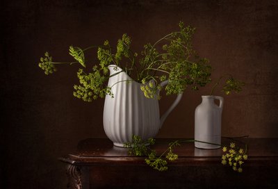 Martwa natura z kwiatami kopru autorstwa Margareth Perfoncio