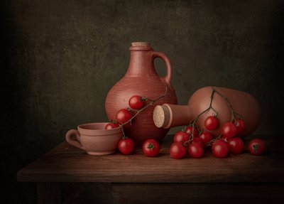 Rustykalna martwa natura z pomidorami autorstwa Margareth Perfoncio