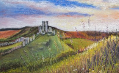 Zamek Corfe, 2020 (pastel) autorstwa Margo Starkey