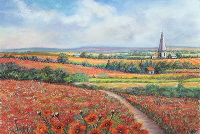 Pole maku Cotswold, 2022 (pastel) autorstwa Margo Starkey