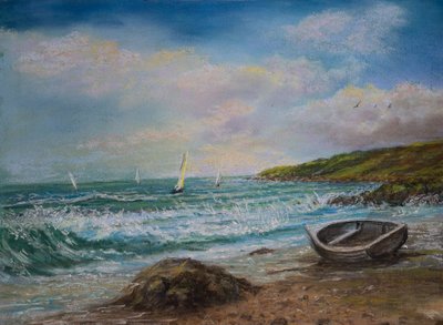 Widok z Lands End Cornwall (pastel) autorstwa Margo Starkey