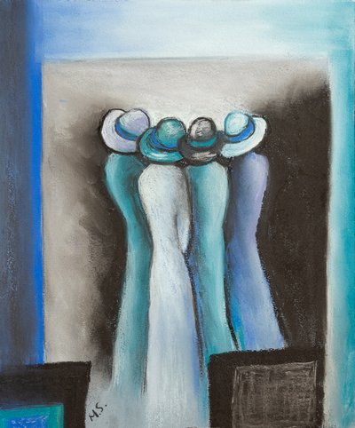 Szepczące damy, 2022 (pastel) autorstwa Margo Starkey