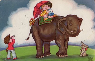 Dzieci jadące na słoniu, 1932. autorstwa Margret Boriss