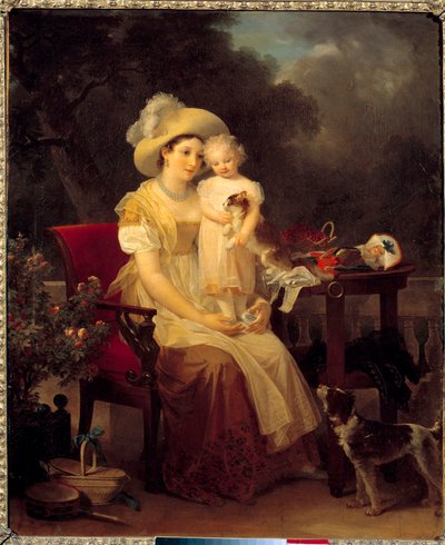kobieta siedząca trzymająca dziewczynę na kolanach Obraz Marguerite Gerard (1761-1837) 1799 nd. 0,64x0,53m. Dijon, Muzeum Sztuk Pięknych. autorstwa Marguerite Gerard