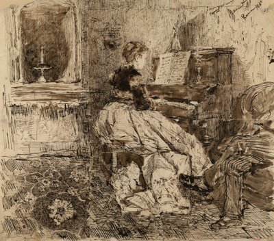 Cecilia de Madrazo gra na pianinie autorstwa Marià Fortuny Marsal